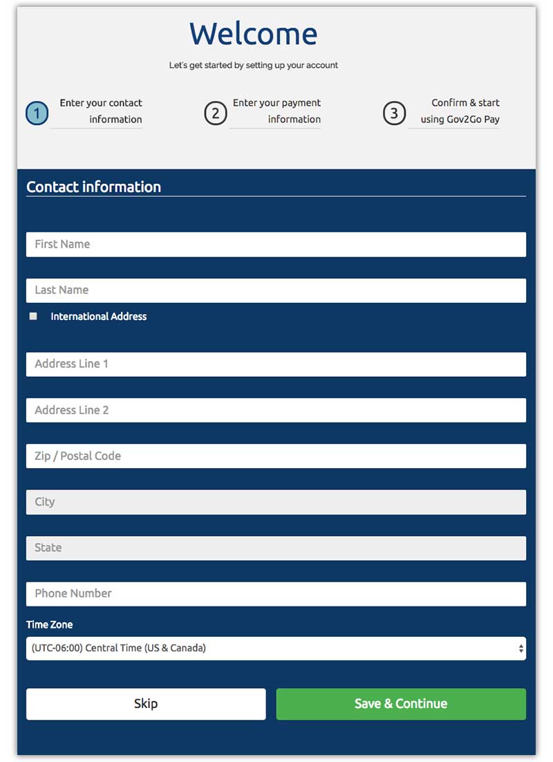 Example screenshot of the Gov2Go Pay Dashboard.